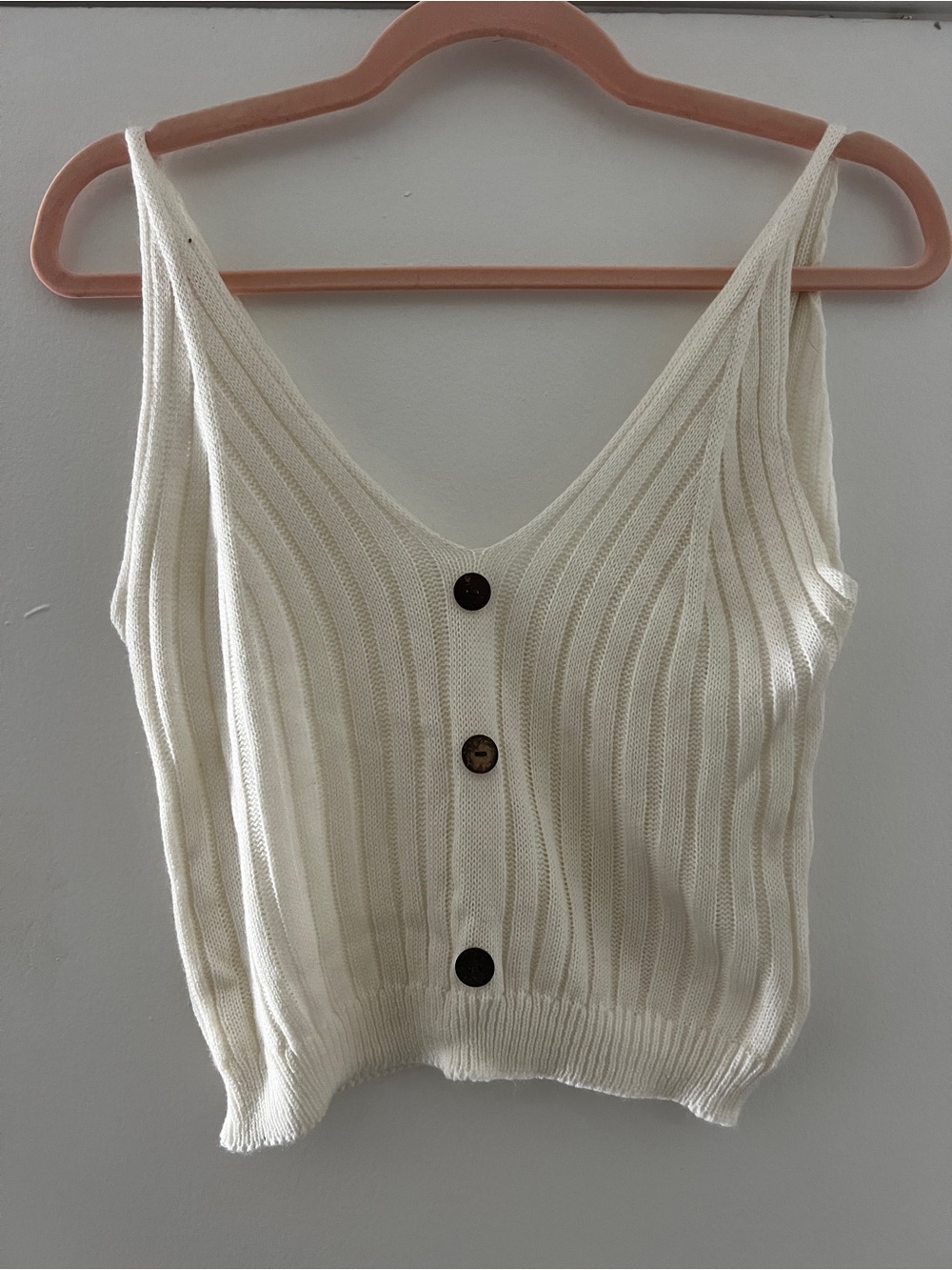 Cream Ribbed Button-Front Knit Tank Top